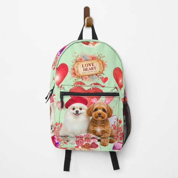 Item preview, Cute Pomeranian & Poodle Puppy Valentine's Day Art | Red Beret & Sketch Hearts designed and sold by E-SarnEdge.