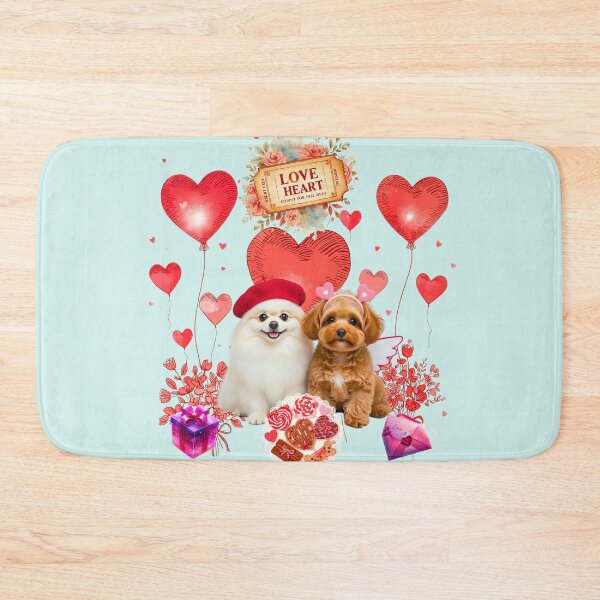 Item preview, Cute Pomeranian & Poodle Puppy Valentine's Day Art | Red Beret & Sketch Hearts designed and sold by E-SarnEdge.