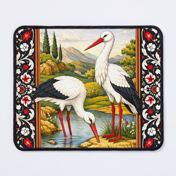 Item preview, Majestic Storks in Ottoman Style - Classical Turkish Painting with Arabesque Frame designed and sold by Art Lea.