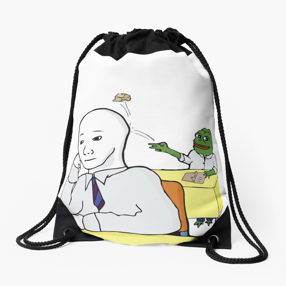 Pepe The Frog throwing paper ball in school at a bored annoyed wojak normie trying to study Funny Rare Pepe PepeTheFrog HD HIGH QUALITY ONLINE STORE Drawstring Bag