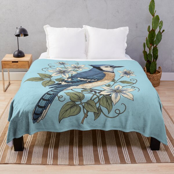 Item preview, Blue Jay Nestled Within Climbing Clematis designed and sold by BirdsnStuff.