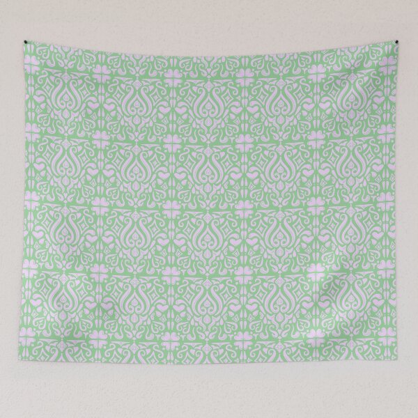 Item preview, Ornate Green and Lilac Damask Pattern designed and sold by BibidibuDesigns.