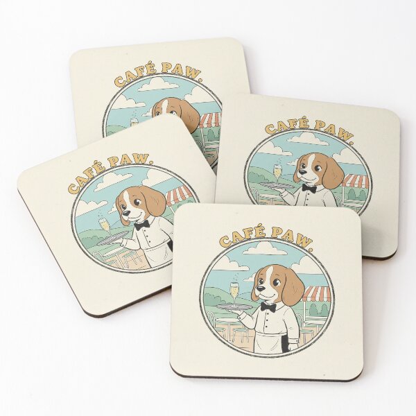 Item preview, Retro Cafe Paw Dog Waiter Vintage Bistro Illustration designed and sold by VisualRotaStudio .