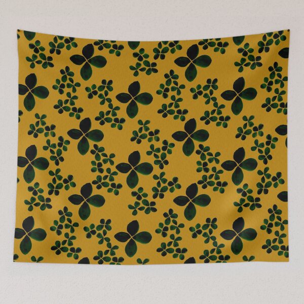Item preview, Mustard Seed Hydrangeas - Dark flowers on an orange-yellow background designed and sold by Lynne Goodman Design.