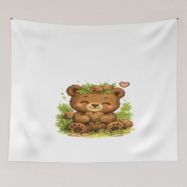 Item preview, Cute Bear Holding Pinecones – Adorable Woodland Animal Art designed and sold by StyleLap.