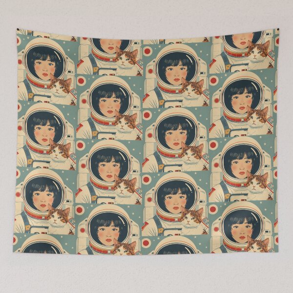 Item preview, Vintage Astronaut Girl with Cute Cat Japan designed and sold by Vintage City.
