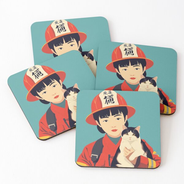Item preview, Vintage female firefighter with cat designed and sold by Vintage City.