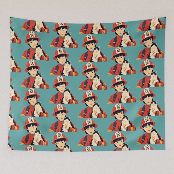 Item preview, Vintage female firefighter with cat designed and sold by Vintage City.