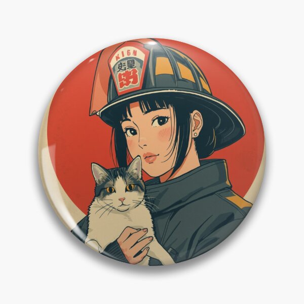 Item preview, Vintage anime female firefighter with cat, Japan designed and sold by Vintage City.