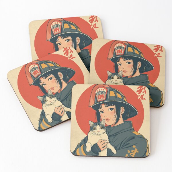 Item preview, Vintage anime female firefighter with cat, Japan designed and sold by Vintage City.
