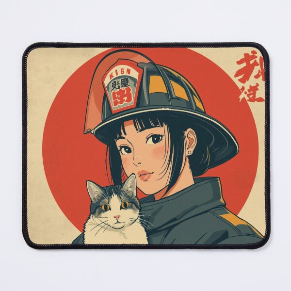 Item preview, Vintage anime female firefighter with cat, Japan designed and sold by Vintage City.