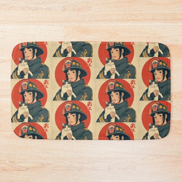 Item preview, Vintage anime female firefighter with cat, Japan designed and sold by Vintage City.