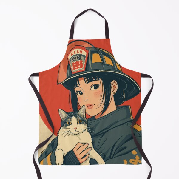 Item preview, Vintage anime female firefighter with cat, Japan designed and sold by Vintage City.