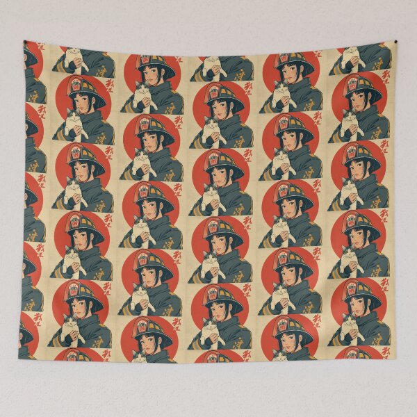 Item preview, Vintage anime female firefighter with cat, Japan designed and sold by Vintage City.