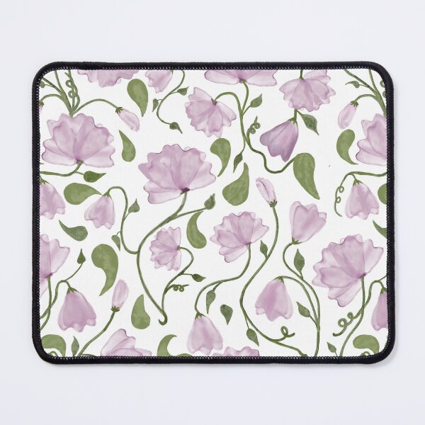 Item preview, Pink Sweet Pea blossoms and leaves on white background designed and sold by Lynne Goodman Design.