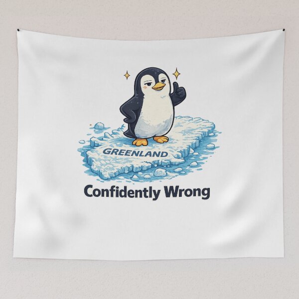 Item preview, Confidently Wrong Penguin – Funny Greenland Geography Meme designed and sold by akiotatsuo.