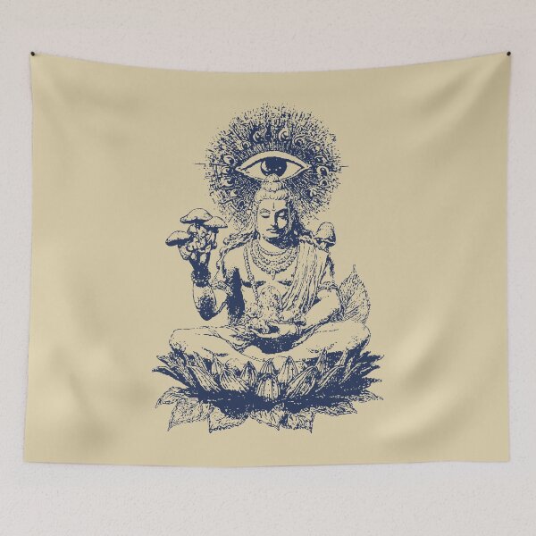 Item preview, Lord Shiva Third Eye Meditation Art – Psychedelic Spiritual Lotus Mushroom Illustration designed and sold by Mystikos Art.
