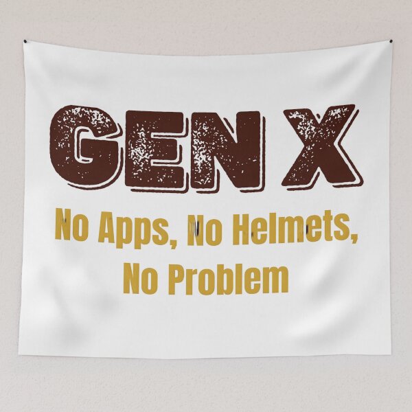 Item preview, Gen X Nostalgia Quote: "No Apps, No Helmets, No Problem" Distressed Graphic designed and sold by VibranPalette.