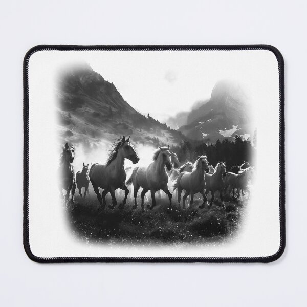Item preview, Running Wild Horses – Black and White Mountain Landscape Photography designed and sold by inkoutninja.