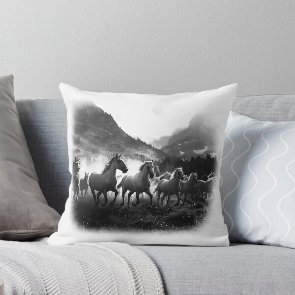 Item preview, Running Wild Horses – Black and White Mountain Landscape Photography designed and sold by inkoutninja.