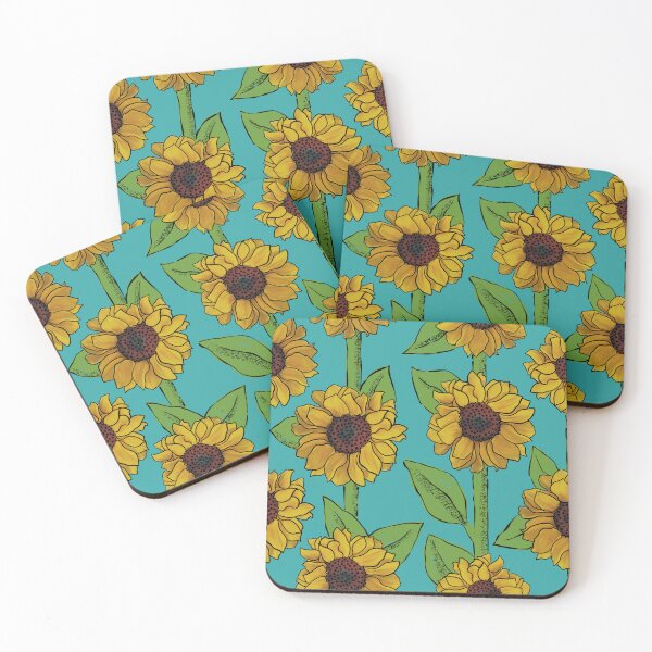 Item preview, Yellow sunflowers on bright blue designed and sold by MarySchwindt.