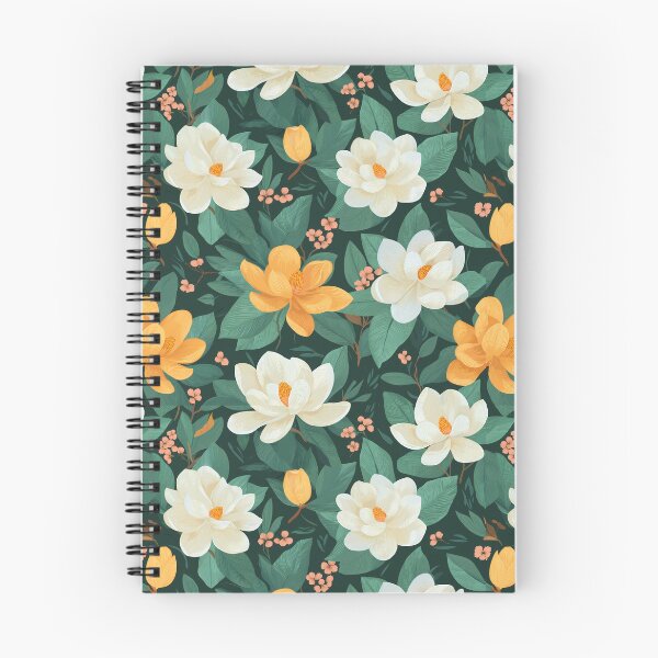 Artikelvorschau, Weiße und Orange Magnolie Blumen Muster entworfen und verkauft von ConcienciaEco.