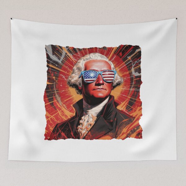 Item preview, George Washington Action Shirt Patriotic Comic Hero Parody Tee Founding Father Vintage Poster Style American History Mashup T‑Shirt designed and sold by The Bizarre Archive.