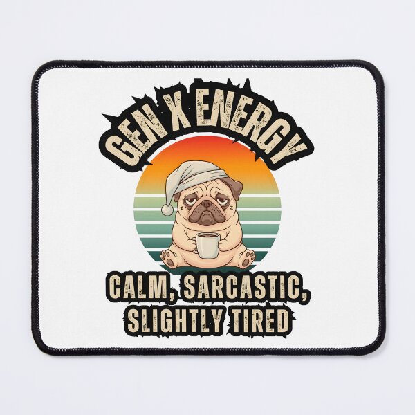 Item preview, Funny Gen X Energy Graphic: Tired Pug with Coffee Retro Sunset Design designed and sold by VibranPalette.