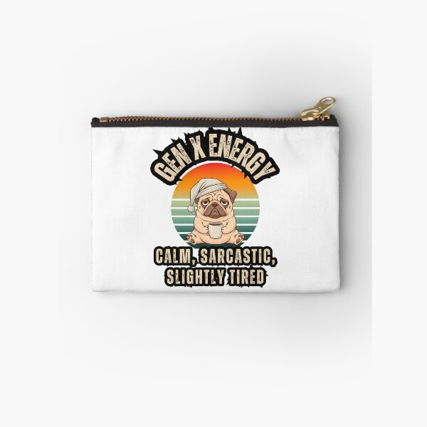 Item preview, Funny Gen X Energy Graphic: Tired Pug with Coffee Retro Sunset Design designed and sold by VibranPalette.