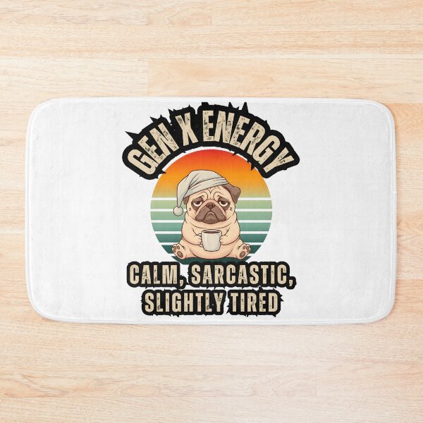 Item preview, Funny Gen X Energy Graphic: Tired Pug with Coffee Retro Sunset Design designed and sold by VibranPalette.
