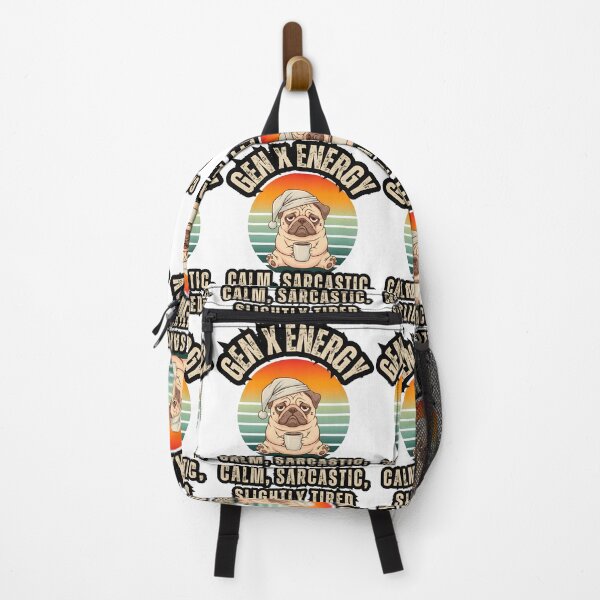 Item preview, Funny Gen X Energy Graphic: Tired Pug with Coffee Retro Sunset Design designed and sold by VibranPalette.
