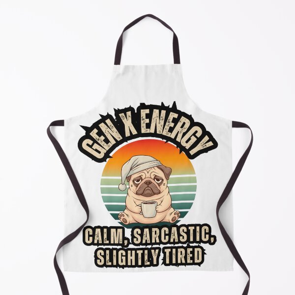 Item preview, Funny Gen X Energy Graphic: Tired Pug with Coffee Retro Sunset Design designed and sold by VibranPalette.