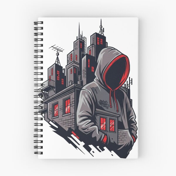 Item preview, An illustration of a mysterious figure with a hood over their face, standing in front of a dilapidated urban landscape. designed and sold by VerizalShop.