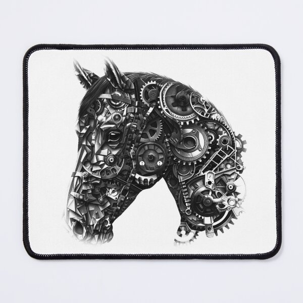 Item preview, Mechanical Horse Head – Black and White Steampunk Gear Art designed and sold by inkoutninja.