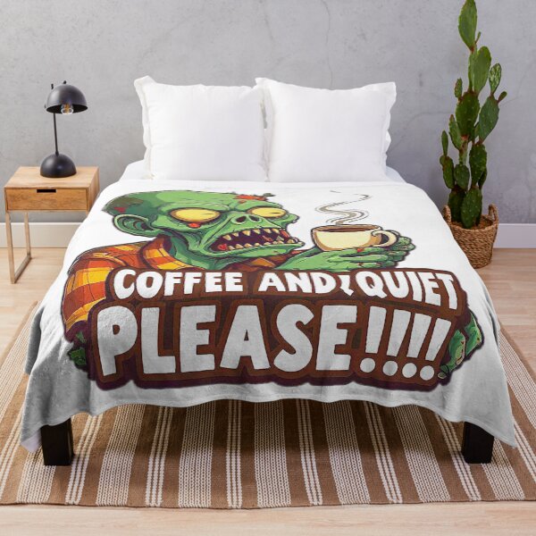 Item preview, A funny zombie with a cup of coffee and the big phrase COFFEE AND QUIET PLEASE!!!! designed and sold by Giulivo Store Graphic.