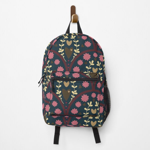 Item preview, Geometric floral pattern with hearts in dark tones designed and sold by Clauzierra.