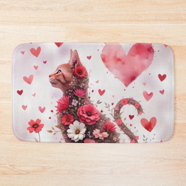 Item preview, Valentine Cat with Hearts and Flowers designed and sold by Eclectic Monkey.