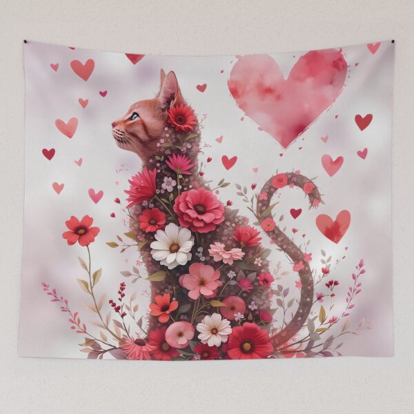 Item preview, Valentine Cat with Hearts and Flowers designed and sold by Eclectic Monkey.