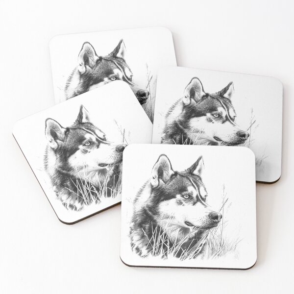 Item preview, Husky in the Wild – Black and White Wilderness Dog Portrait designed and sold by inkoutninja.