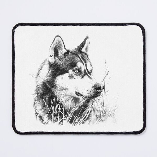 Item preview, Husky in the Wild – Black and White Wilderness Dog Portrait designed and sold by inkoutninja.