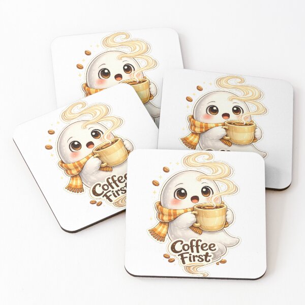 Item preview, Milo the Ghost - Coffee First | Cute Spooky Ghost Art designed and sold by Loom & Groove.