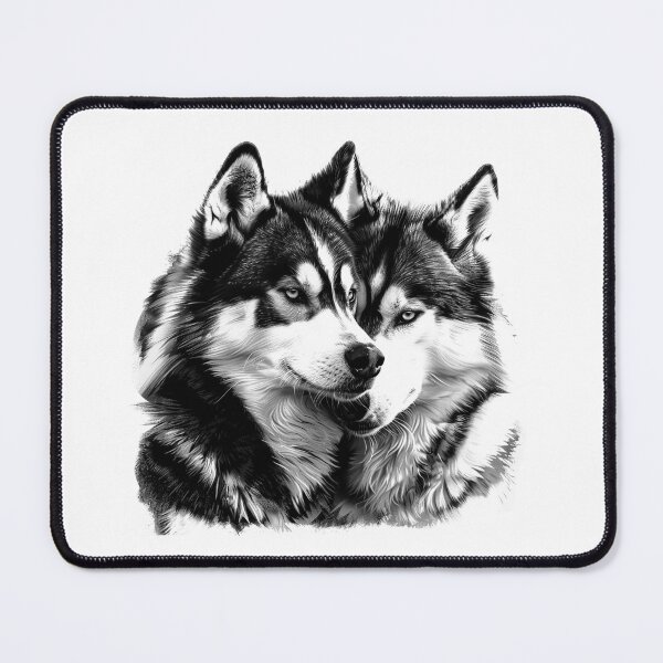 Item preview, Husky Pair Portrait – Black and White Loyal Companions Dog Art designed and sold by inkoutninja.