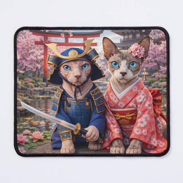 Item preview, Cats in Traditional Japanese Garden – Samurai and Kimono Fantasy Art Illustration designed and sold by TroyTheTerrific.