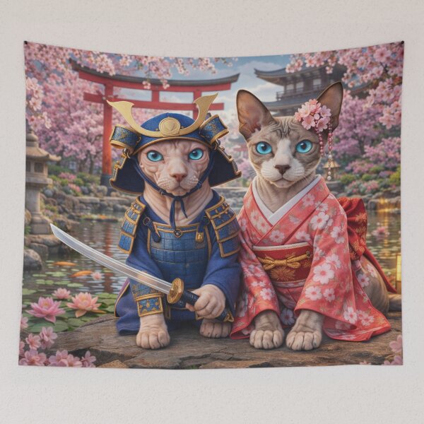 Item preview, Cats in Traditional Japanese Garden – Samurai and Kimono Fantasy Art Illustration designed and sold by TroyTheTerrific.