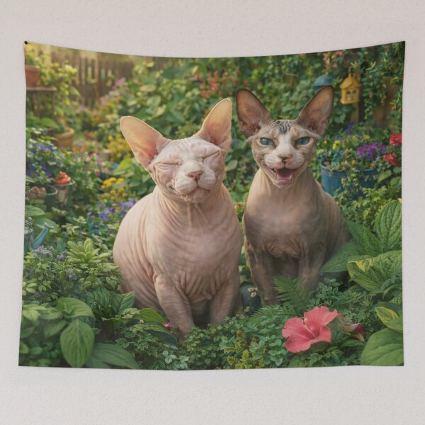 Item preview, Two Cats in Lush Garden – Peaceful Nature Fantasy Art Illustration designed and sold by TroyTheTerrific.