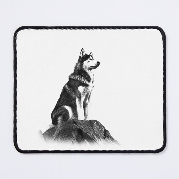 Item preview, Majestic Husky on Mountain – Black and White Wilderness Dog Art designed and sold by inkoutninja.
