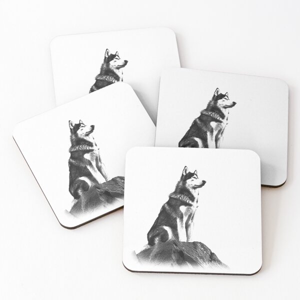 Item preview, Majestic Husky on Mountain – Black and White Wilderness Dog Art designed and sold by inkoutninja.
