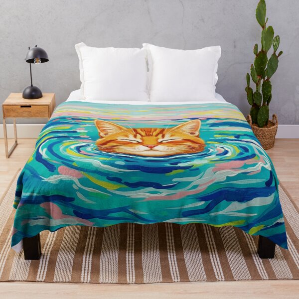 Item preview, Orange Cat Swimming in Pastel Ocean Illustration designed and sold by Timegraf.