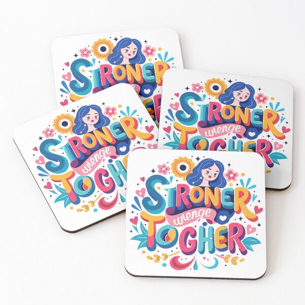 Item preview, Stronger Together, Vibrant Typography Illustration with Female Character and Hearts designed and sold by Jirada.