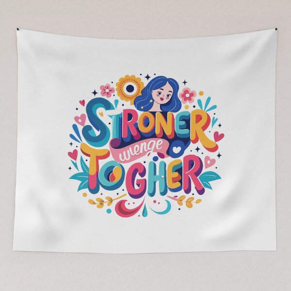 Item preview, Stronger Together, Vibrant Typography Illustration with Female Character and Hearts designed and sold by Jirada.